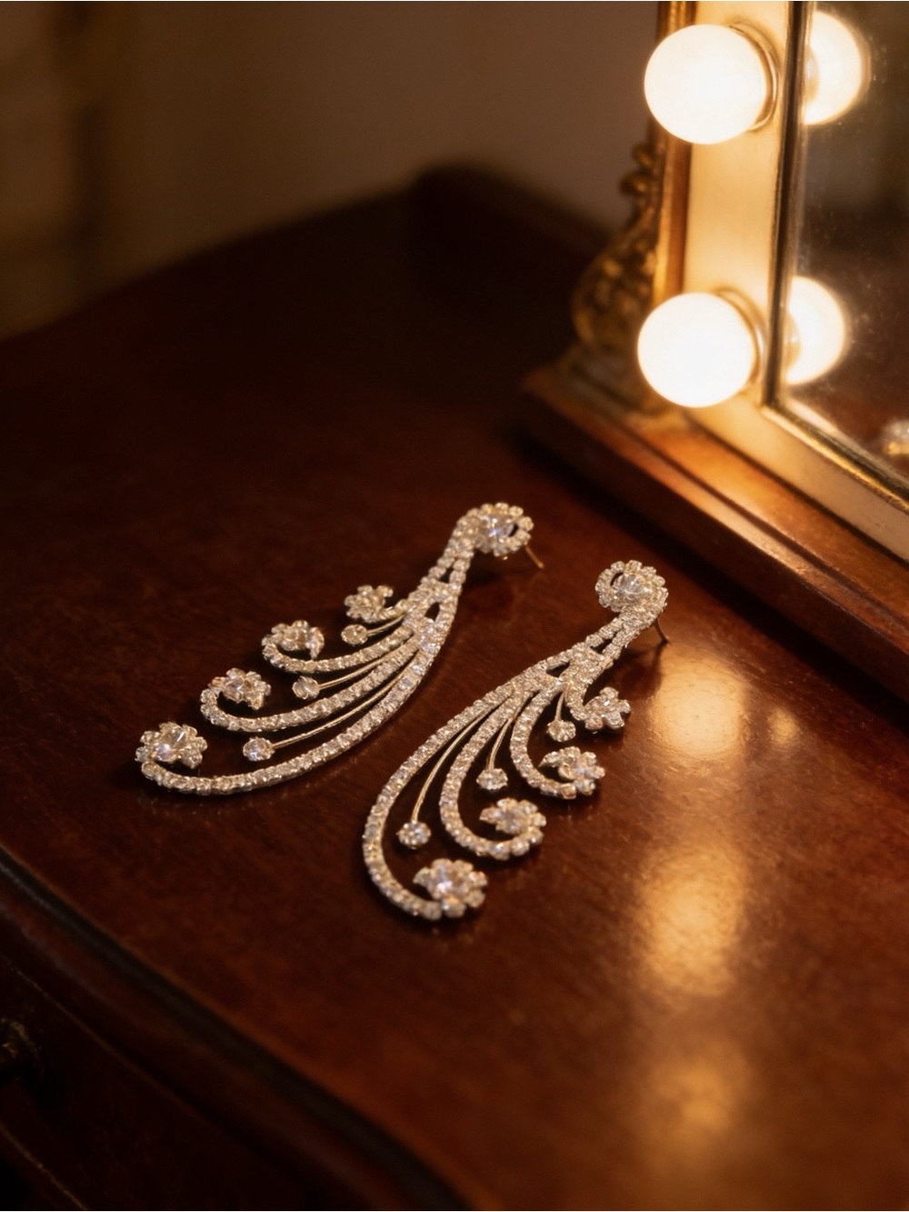Silver Tone Crystal Spiral Chandelier Drop Earrings Statement Bridal Glam